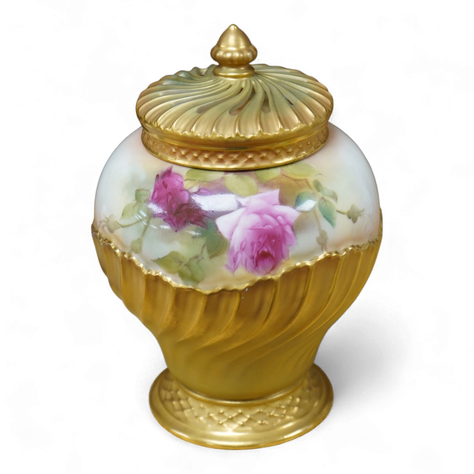 A Worcester pot pourri, cover and liner, signed E.M. Fildes, 20cm high